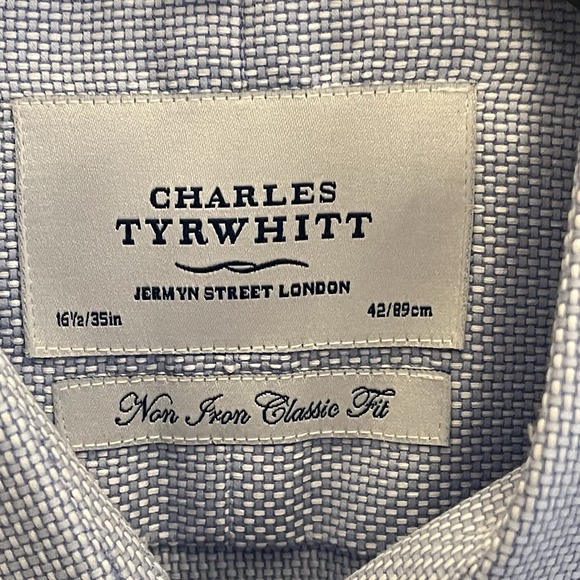 Charles Tyrwhitt Dress Shirt Mens 16.5 35 Blue Basketweave Classic Fit Non Iron - Picture 3 of 7